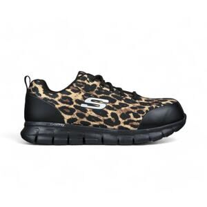 Skechers Work Sure TrackSaivy EH Comp Toe Leather Shoes Leopard Womens Size US 9